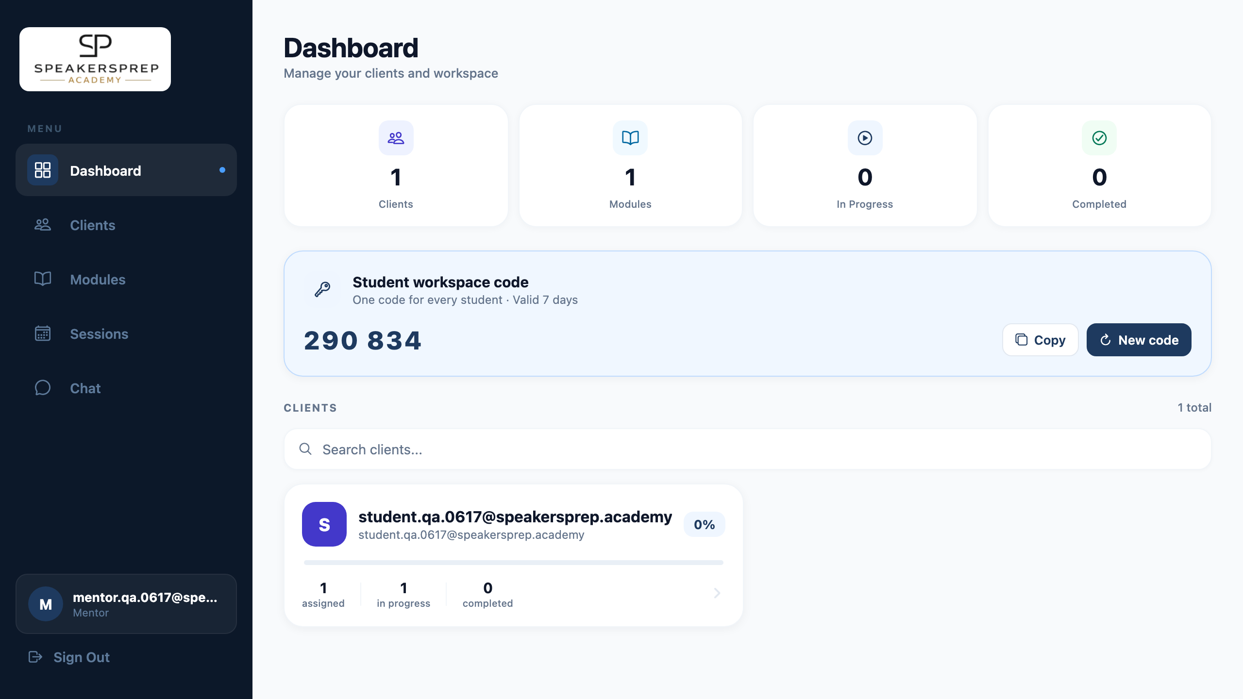 The Synapspace mentor dashboard on desktop